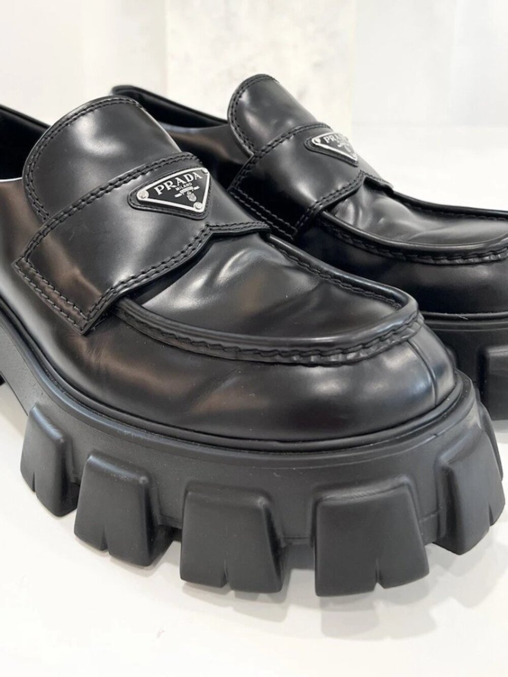 Prada Monolith Brushed Leather Loafers Men's 9
